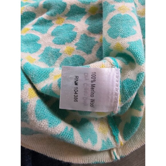 Garnet Hill Womens Button-Up Cardigan Sweater M 100% Merino Wool Aqua & Yellow - Picture 5 of 7